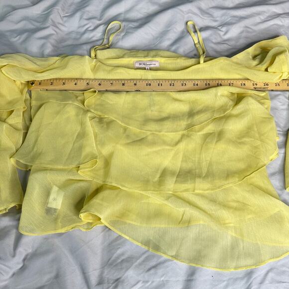 BCBGeneration Women's size Large Citrus Yellow Tiered Off Shoulder Blouse NWT - Picture 8 of 9